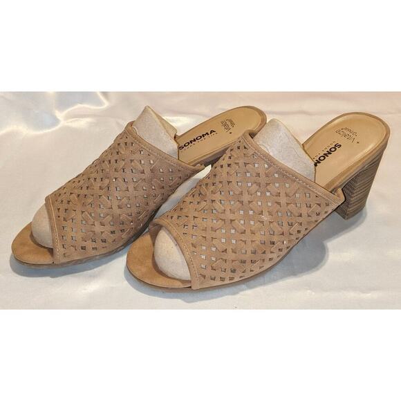Sonoma Vitalize by Ortholite Open Toe Mules Block Heels Carreen Taupe Size 9.5 M - Picture 1 of 10